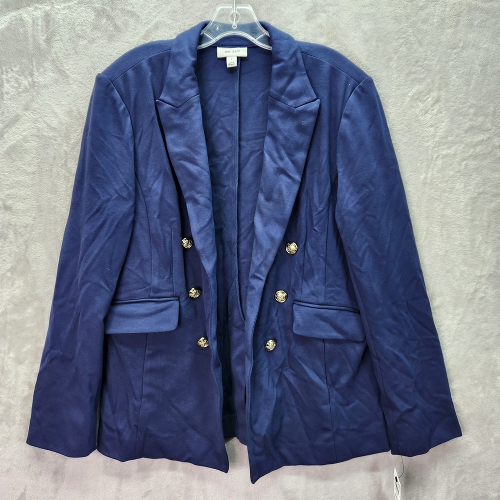 On 34th Blazer Womens Large Intrepid Blue Jacket Blue Gold Button Front‎ Career